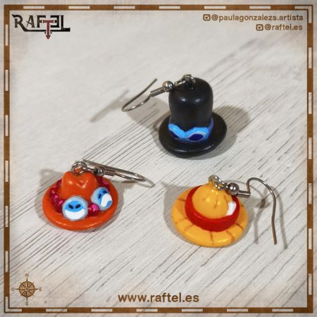 Pendientes Luffy, Ace y Sabo sombreros