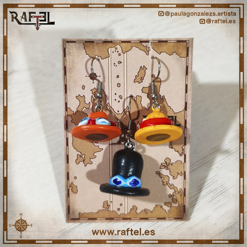 Pendientes Luffy, Ace y Sabo sombreros