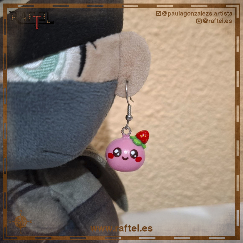 Pendientes Mochi fresa con carita