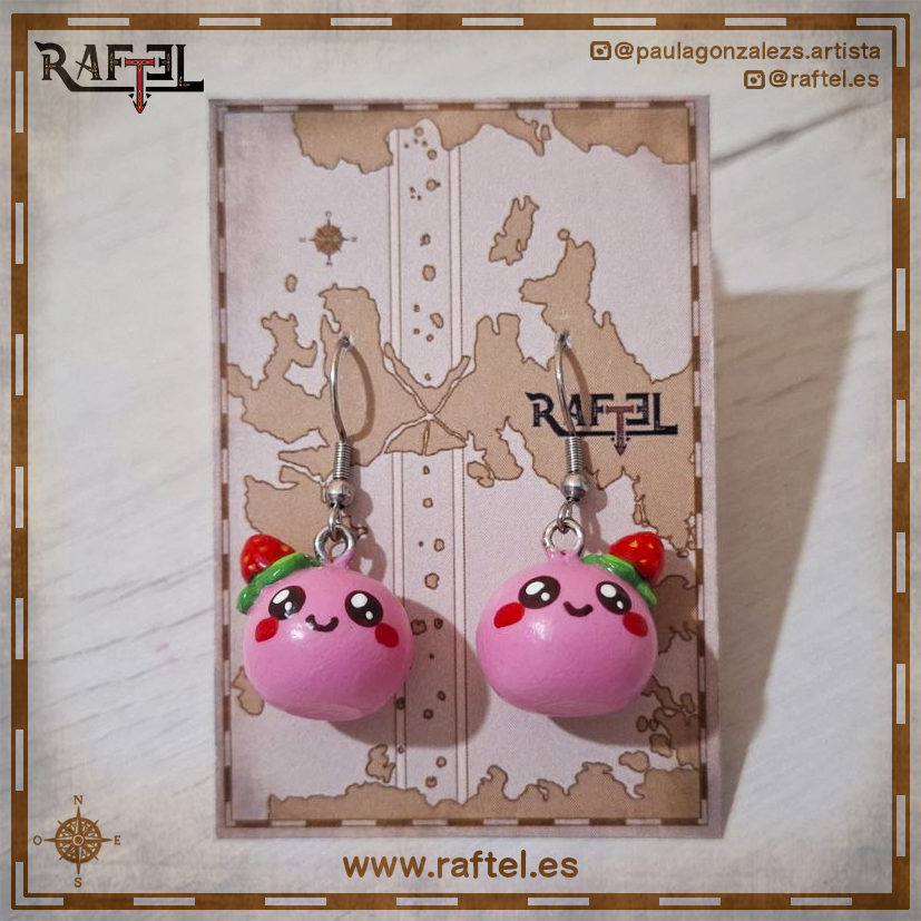 Pendientes Mochi fresa con carita